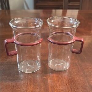 2 Retro Bodum Denmark French Bistro Beaker Glass Mug Plastic Handle MCM Cups
